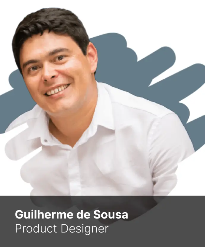 Guilherme Puentes , Homem de pele parda sorrindo. Cabelos castanho e olhos castanhos. FUndo removido